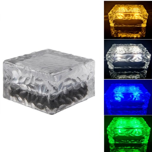 LAMPA SOLARNA NIEBIESKA 4LED OGRODOWA TARAS SZKLANA KOSTKA NOWOCZESNA 4SZT.