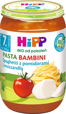 Hipp Spaghetti z pomidorami, i mozarellą BIO, 220g