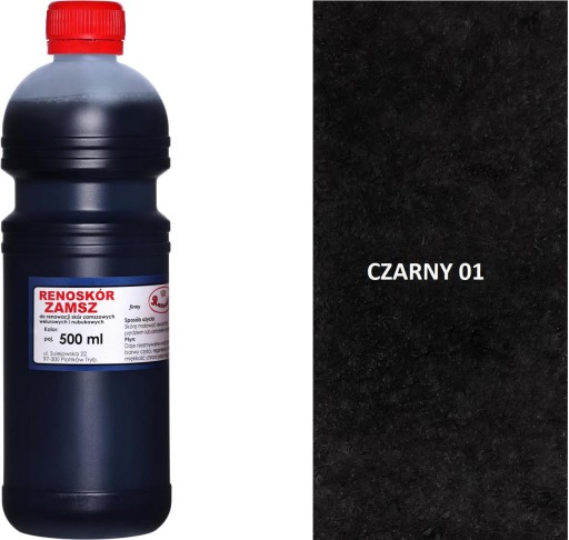 CZARNY 01 CZARNA FARBA RENOSKÓR BARWNIK WILBRA DO WELURU i ALKANTARY 500 ml