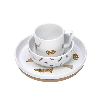 LASSIG Zestaw naczyń porcelana dla dzieci z silikonowy spód Antypoślizgowy