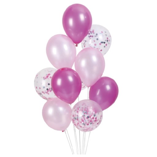 BALONY na URODZINY różowe mix z konfetti 30cm 10x