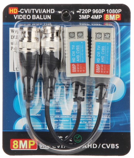 TRANSFORMATOR VIDEO BALUN do 8MP HD-TVI CVI AHD x2