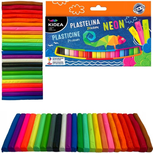 KIDEA PLASTELINA SZKOLNA 24 ŻYWE KOLORY NEONOWA