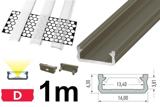 PROFIL DO LED NISKI PŁYTKI 1M TYP D INOX ZESTAW