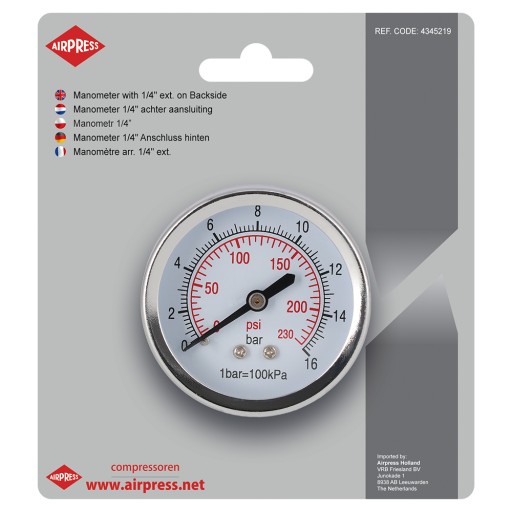 MANOMETR 1/4'' Z TYLNYM GWINTEM AIRPRESS 4345219