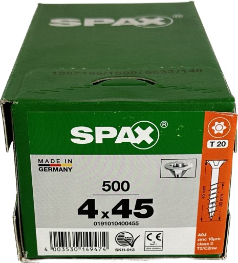 Wkręty uniwersalne do drewna 4 x 45mm SPAX WIROX BIT T-20 stożek 500szt