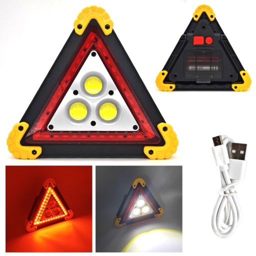 Trójkąt ostrzegawczy LED, latarka, PowerBank, światło robocze, USB C