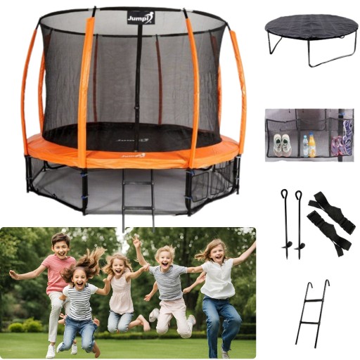 Trampolina Ogrodowa Jumpi 312cm/10FT Pomarańczowa z Siatką dla dzieci do og