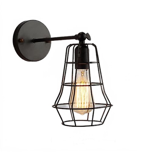 attic black lampshade Cage style wall lamp