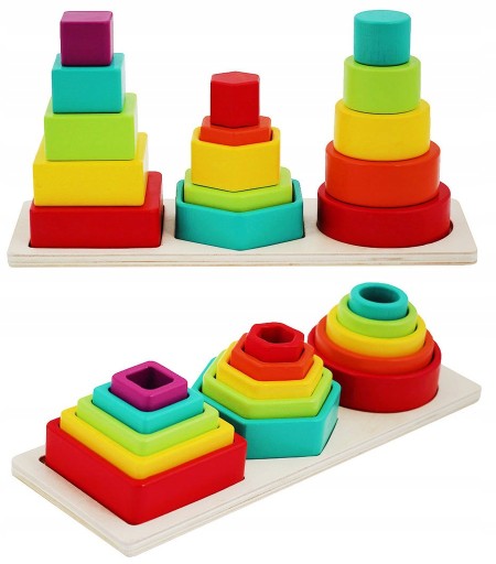 DREWNIANA TĘCZA UKŁADANKA SORTER KLOCKI MONTESSORI FIGURY