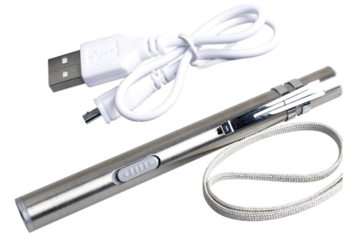 LATARKA LED DŁUGOPISOWA STALOWA AKUMULATOREK USB