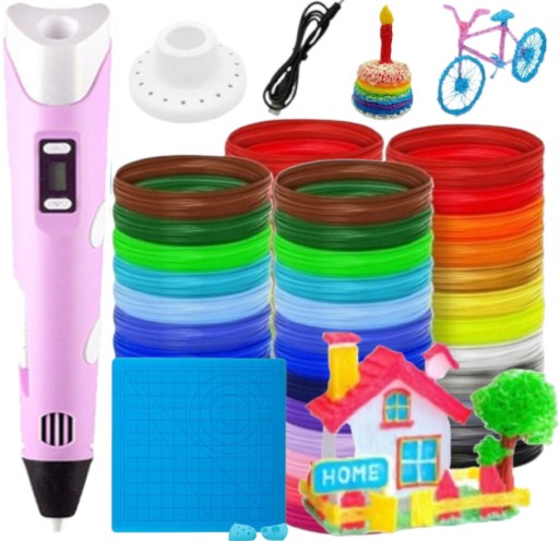 DŁUGOPIS 3D DLA DZIECI DRUKARKA 3D PEN RÓŻOWY+ WKŁADY 210M+ MATA ZESTAW XL
