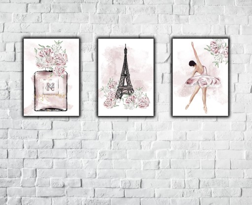 3 PLAKAT baletnica piwonie Paryż perfumy a4