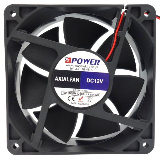 Wentylator przemysłowy 120x120x38mm 12V łożysko kulkowe 120mm 12cm WYDAJNY