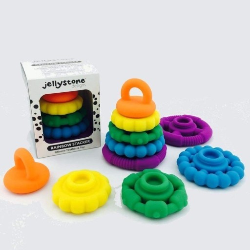 JELLYSTONE Silikonowy gryzak wieża TĘCZOWY