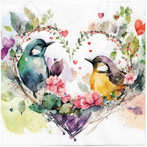 SERWETKA do decoupage 33x33cm - Loving Birds ptaszki