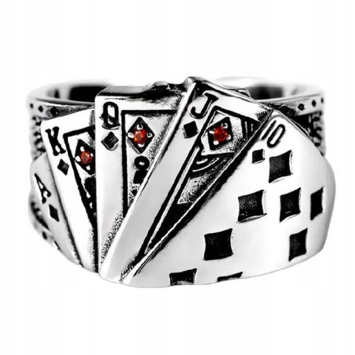 PIERŚCIEŃ SYGNET OBRĄCZKA KARTY POKER GRA TALIA