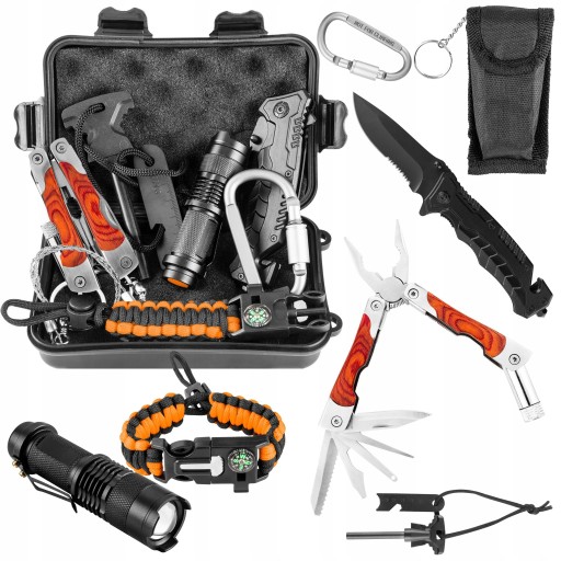 NEO ZESTAW SURVIVALOWY 8 W 1 MULTITOOL NÓŻ LATARKA KRZESIWO KOMPAS 63-154