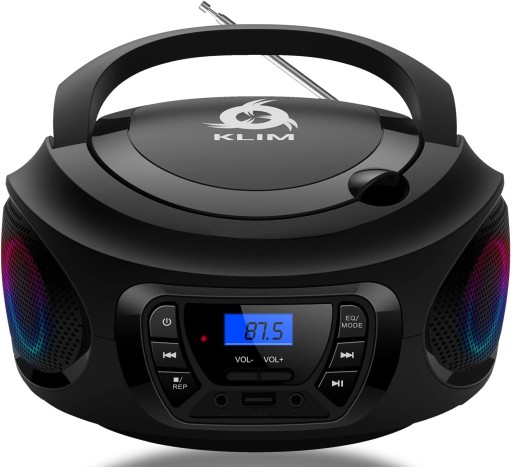 KLIM K85Boombox tuner FM CD/MP3 AKU BT AUX Disco Light głośniki neodymowe