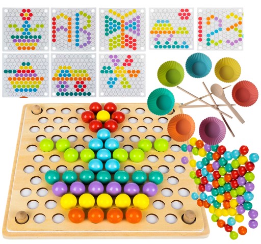 UKŁADANKA DREWNIANA KULKI Mozaika Puzzle Sorter Koraliki UCZY BAWI ROZWIJA
