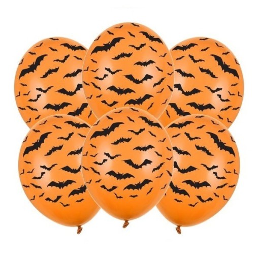 BALONY na HALLOWEEN NIETOPERZE pomarańczowe 6szt