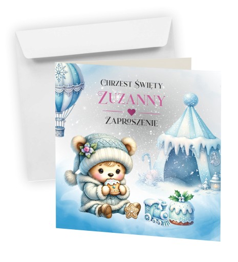 ZAPROSZENIE NA CHRZEST + KOPERTA + IMIĘ DZIECKA WERSJA ZIMOWA / ŚWIĄTECZNA