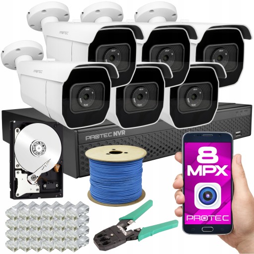 MONITORING 6 KAMER IP 8MPIX 4K MOCNY OBRAZ NOC 4TB
