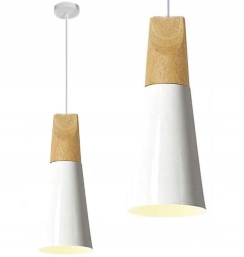 LAMPA WISZĄCA METAL DREWNO LOFT SCANDI B BIAŁA