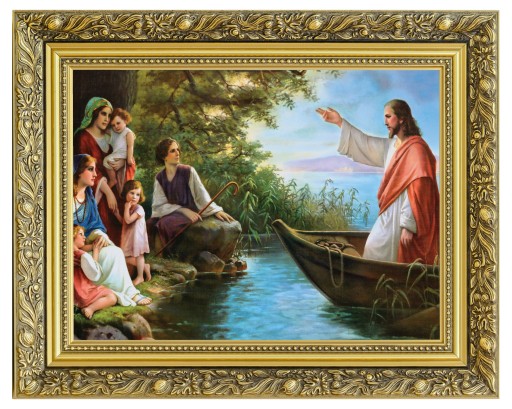 CHRYSTUS W ŁODZI | PIĘKNY OBRAZ | PŁÓTNO | RAMA ZDOBIONA ZŁOTA | 40x50