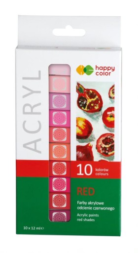 Farba akrylowa 10 kol x 12 ml, odcienie czerwonego