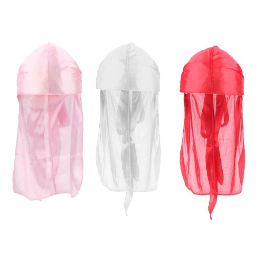 3 szt. Uniseks Jedwabista czapka Durag Headwrap Wypadanie włosów Kapelusz piracki Biały + czerwony + różowy
