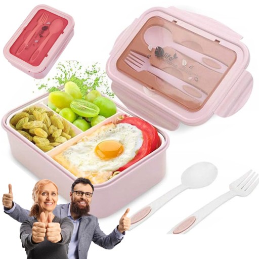 Izolacja lunchbox z przegrodkami sniadaniowka ze sztuccami 1400 ml różowy