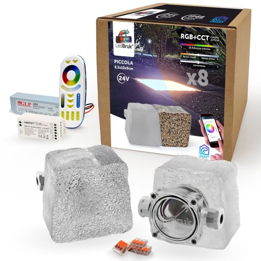 8x Świecąca Kostka Brukowa LED Piccola-A RGB+CCT