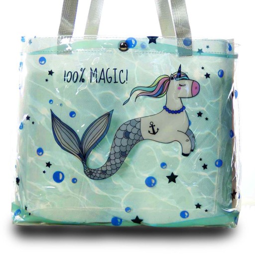 Szyta Torba Przeźroczysta Foliowa Syrenka Unicorn