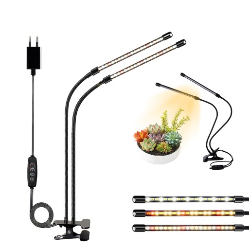 LAMPA DO WZROSTU ROŚLIN LED TIMER KLIPS/ 2 GŁOWICE
