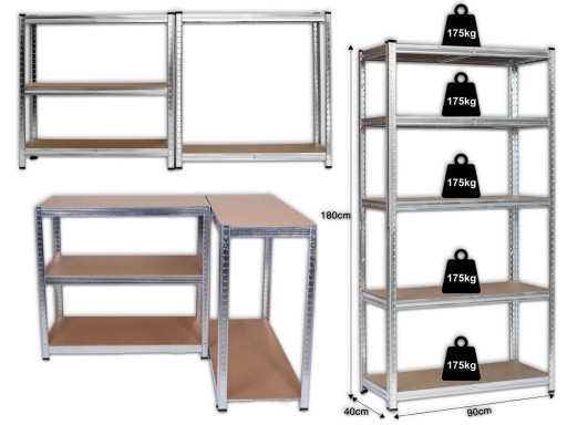 REGAŁ MAGAZYNOWY METALOWY GARAŻOWY BIUROWY DO PIWNICY GARAŻU BIURA - 180x90