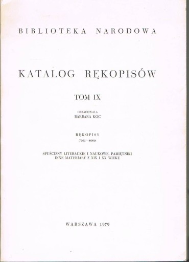 KATALOG RĘKOPISÓW BIBLIOTEKA NARODOWA