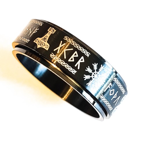 CZARNA OBRĄCZKA ANTYSTRESOWA SYGNET PIERŚCIONEK VALKNUT THOR VEGVISIR R22