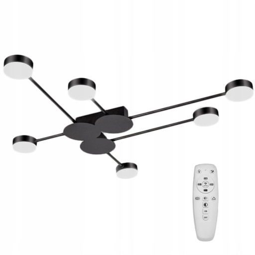 LAMPA SUFITOWA NOWOCZESNA CZARNA 6-RAMIENNA LED