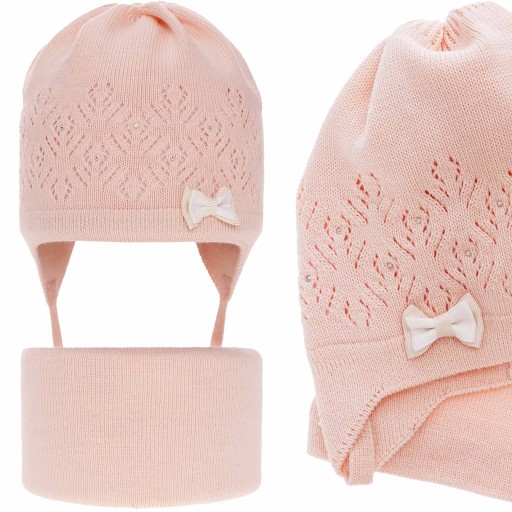 KOMPLET DLA NOWORODKA czapka wiązana komin 36-38cm