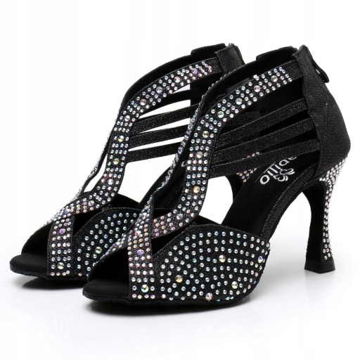 BUTY DO TAŃCA TANECZNE LATINO CZARNE ZDOBIONE 9cm