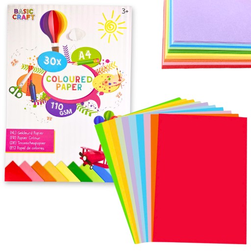 BLOK RYSUNKOWY A4 KOLOROWY 30 KARTEK 110g/m2 PAPIER KOLOROWY 10 KOLORÓW