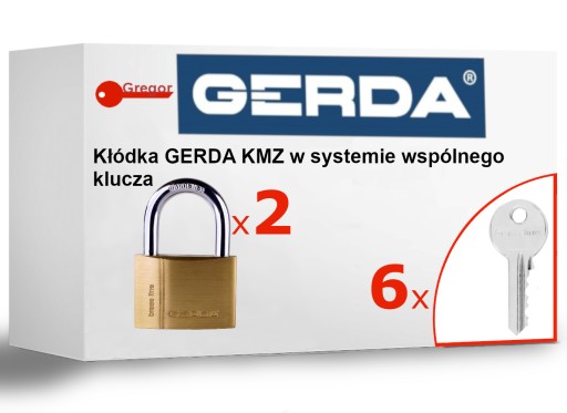 2 kłódki GERDA BRASS LINE KMZ S40 SYSTEM JEDNEGO KLUCZA + 6 kluczy w komple