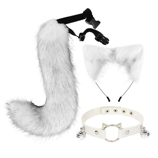 ZESTAW COSPLAY FURRY USZY NA OPASCE DŁUGI OGON + CHOKER WILK LIS FUTRZAK