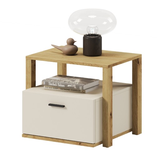 Stolik nocny z szufladą LENNY LY-07 dąb artisan/beż/truflowy - DO 5DNI