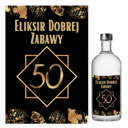 Naklejki na Butelki na 50 Urodziny Złote liście - 10 sztuk NAK_75