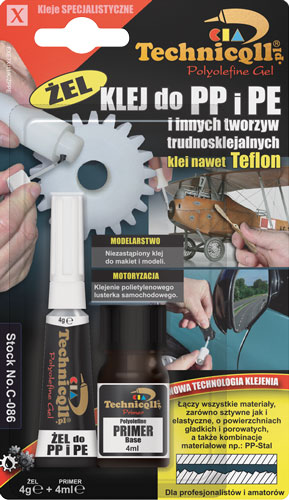 Klej cyjanoakrylowy do polietylenu polipropylenu PTFE żel 4g+4ml Technicqll