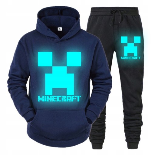 DRES MINECRAFT BLUZA SPODNIE ŚWIECĄCY W CIEMNOŚCI