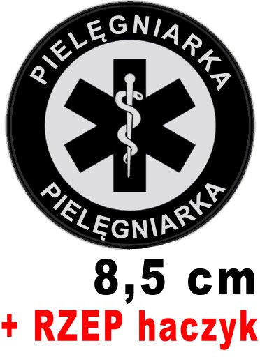 PIELĘGNIARKA z nadrukiem odblaskowym emblemat okrągły 8,5 cm z RZEPEM