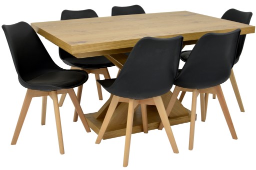 6 krzeseł i stół X 90x140/210 cm fornir OŁTARZ
